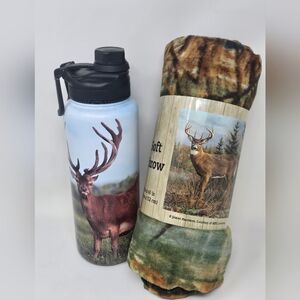 Deer Print Water Bottle and Blanket Set